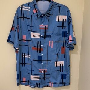 Royaura Vintage Hawaii Abstract Blue Men’s Collar Button Down Shirt L